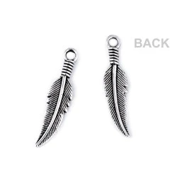 Metal Charm - Feather - platinum - with patina, 10 Buc.