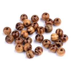 Mărgele din lemn dungate, Ø8 mm (pachet 10 g) - pin - mediu