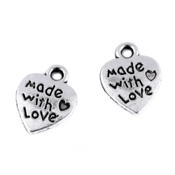 Pandantiv inimioară Made with love, 10x12 mm (pachet 10 buc)