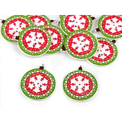 Decorative Christmas Wooden Button, red, 10 pc.