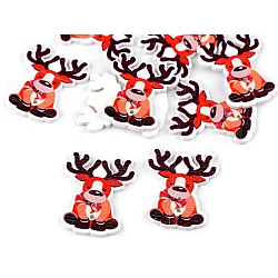 Christmas Wooden Decorative Button, light red - Reindeer, 10 pc.