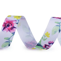 Flower print ribbon 25 mm - White (1 Meter)