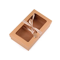Folding paper box with window and ribbon - Natural brown (5 Pieces)