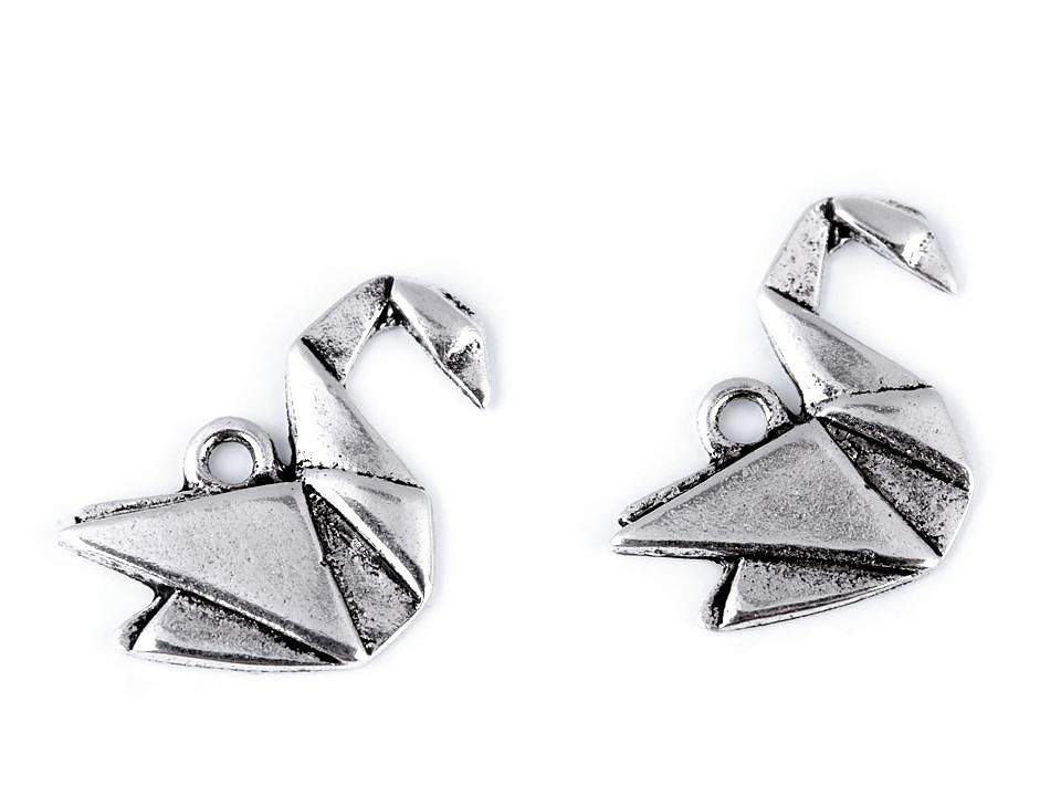 Metal Charm Origami Swan, Fox - platinum - swan, 5 Buc. Metal Charm Origami Swan, Fox - platinum - swan, 5 Buc.