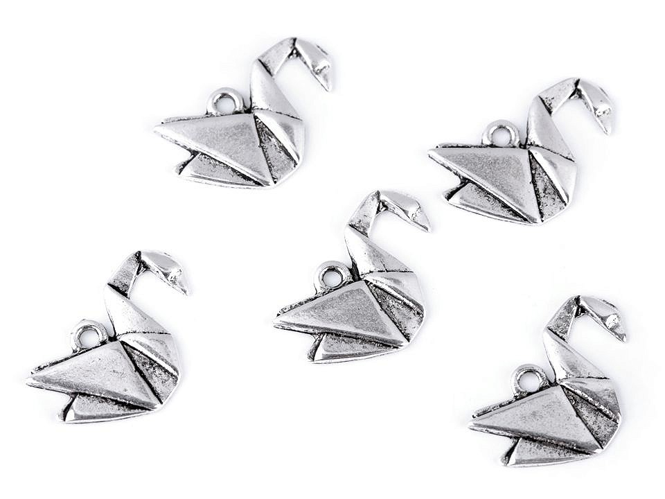 Metal Charm Origami Swan, Fox - platinum - swan, 5 Buc. Metal Charm Origami Swan, Fox - platinum - swan, 5 Buc.
