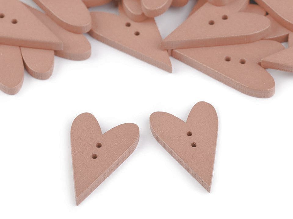 Wooden Decorative Button Heart, powder, 10 pc. Wooden Decorative Button Heart, powder, 10 pc.