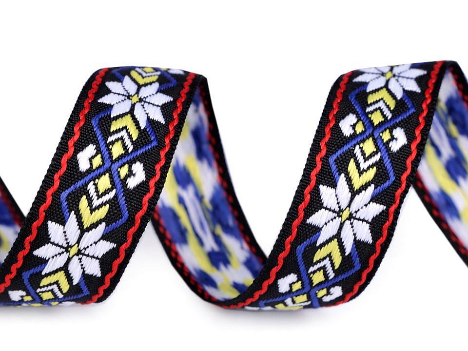 Native Indian Trim / Patterned Ribbon width 24 mm - white - yellow, 10 ml Native Indian Trim / Patterned Ribbon width 24 mm - white - yellow, 10 ml