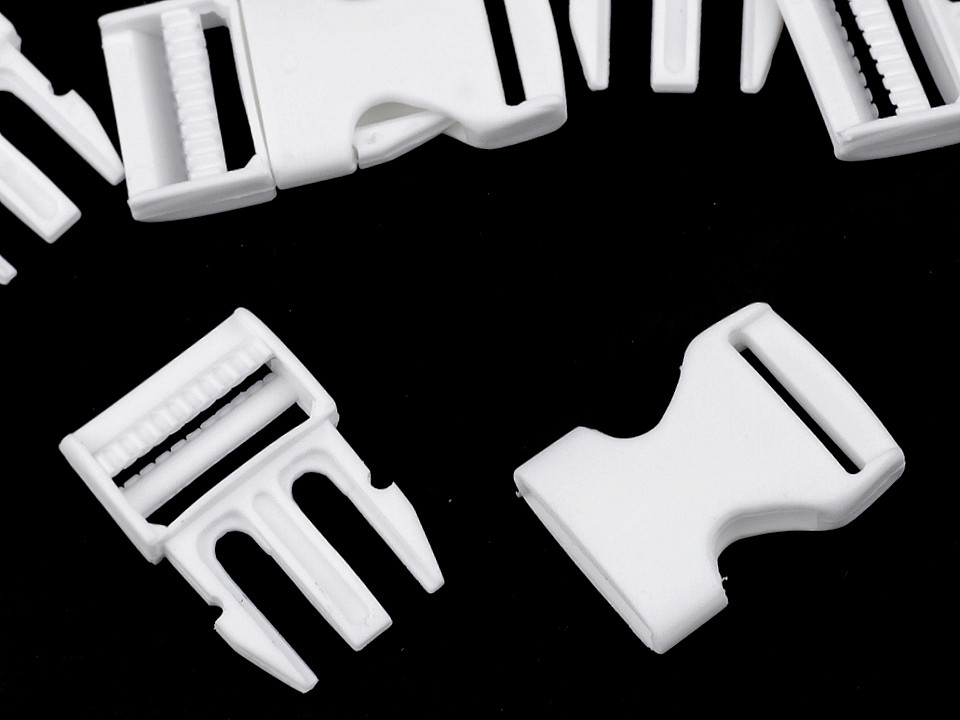 Side release buckle with strap adjuster width 20 mm - White (5 Pairs)