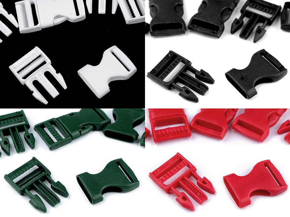 Side release buckle with strap adjuster width 20 mm - White (5 Pairs)