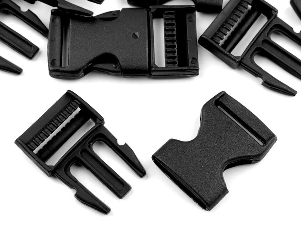 Side release buckle bb with strap adjuster width 25 mm - Black (5 Pairs)