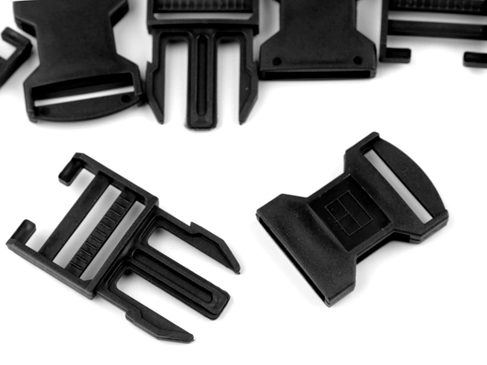 Side release buckle with strap adjuster bb, inner width 30mm - Black (5 Pairs)