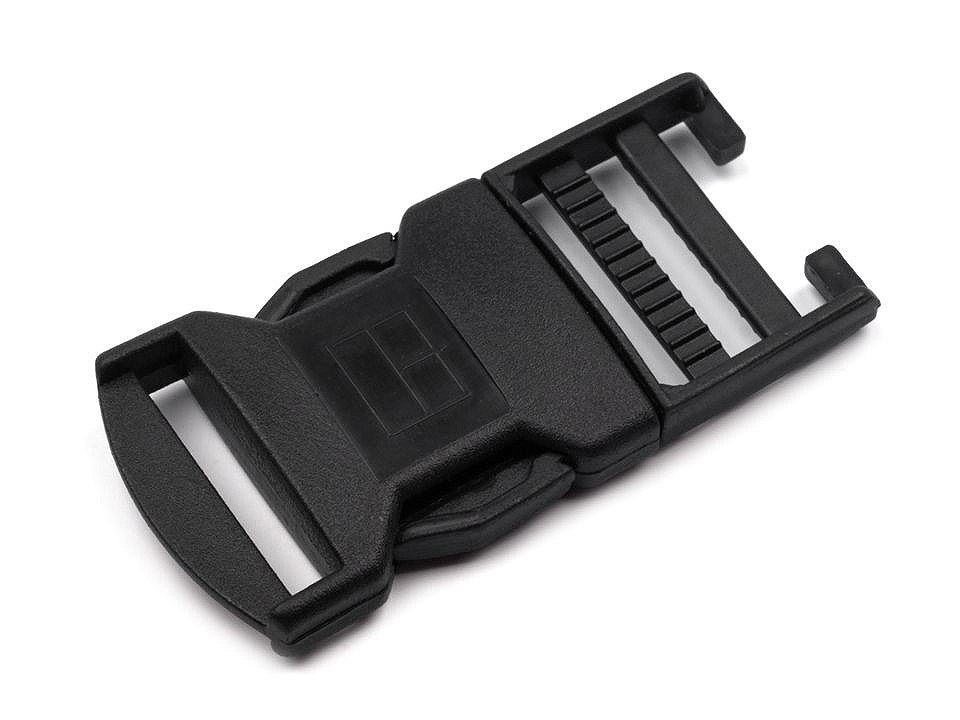 Side release buckle with strap adjuster bb, inner width 30mm - Black (5 Pairs)