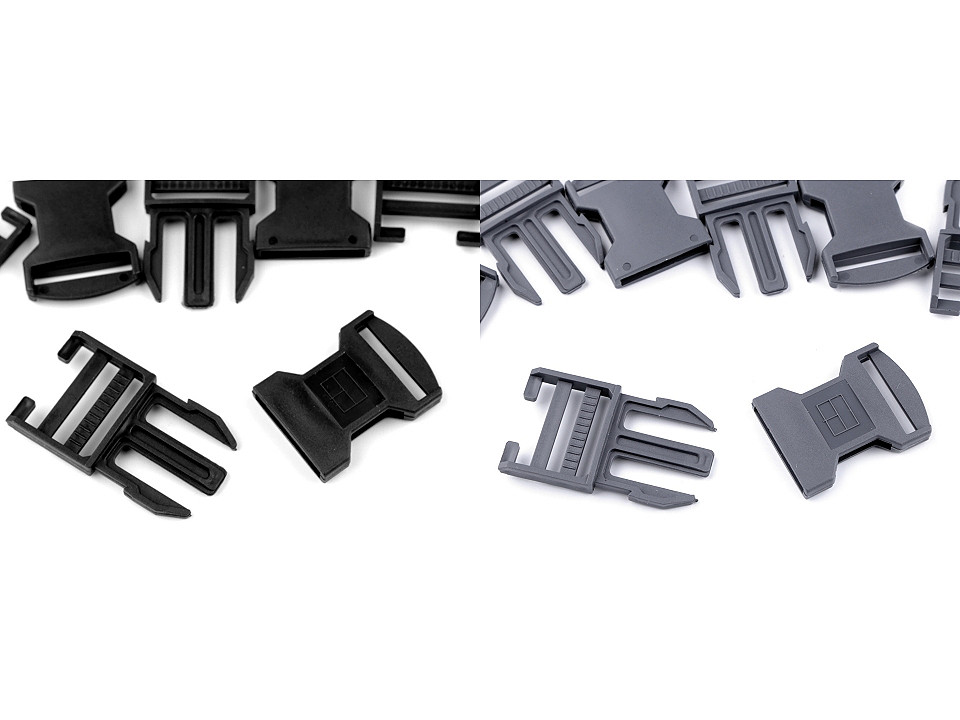 Side release buckle with strap adjuster bb, inner width 30mm - Black (5 Pairs)