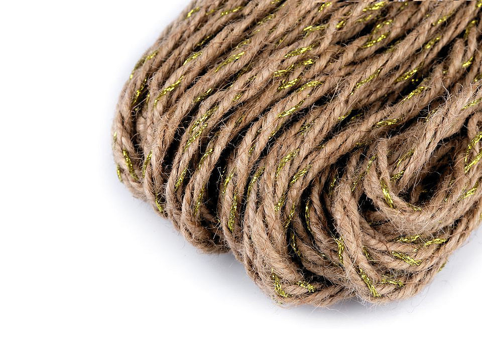 Braided jute string with lurex ø5 mm - Burlap (20 Meters)