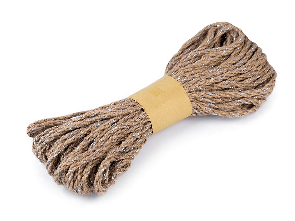 Braided jute string with lurex ø5 mm - Burlap (20 Meters)