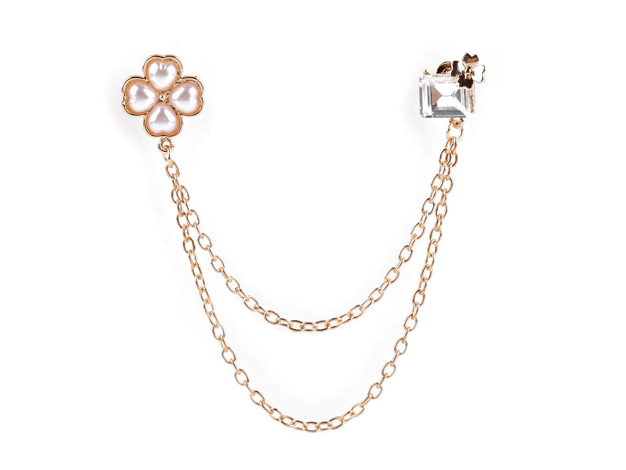 Brooch / buckle dragoon with rhinestones, four-leaf clover - Pink gold (1 Piece)