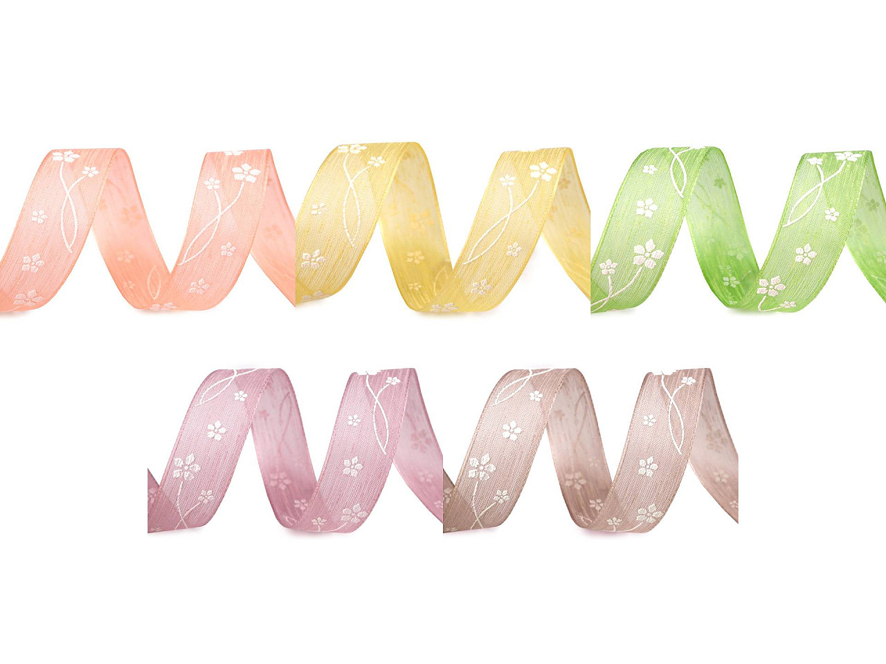 Ribbon with flowers, width 25 mm - Yellow (20 Meters)