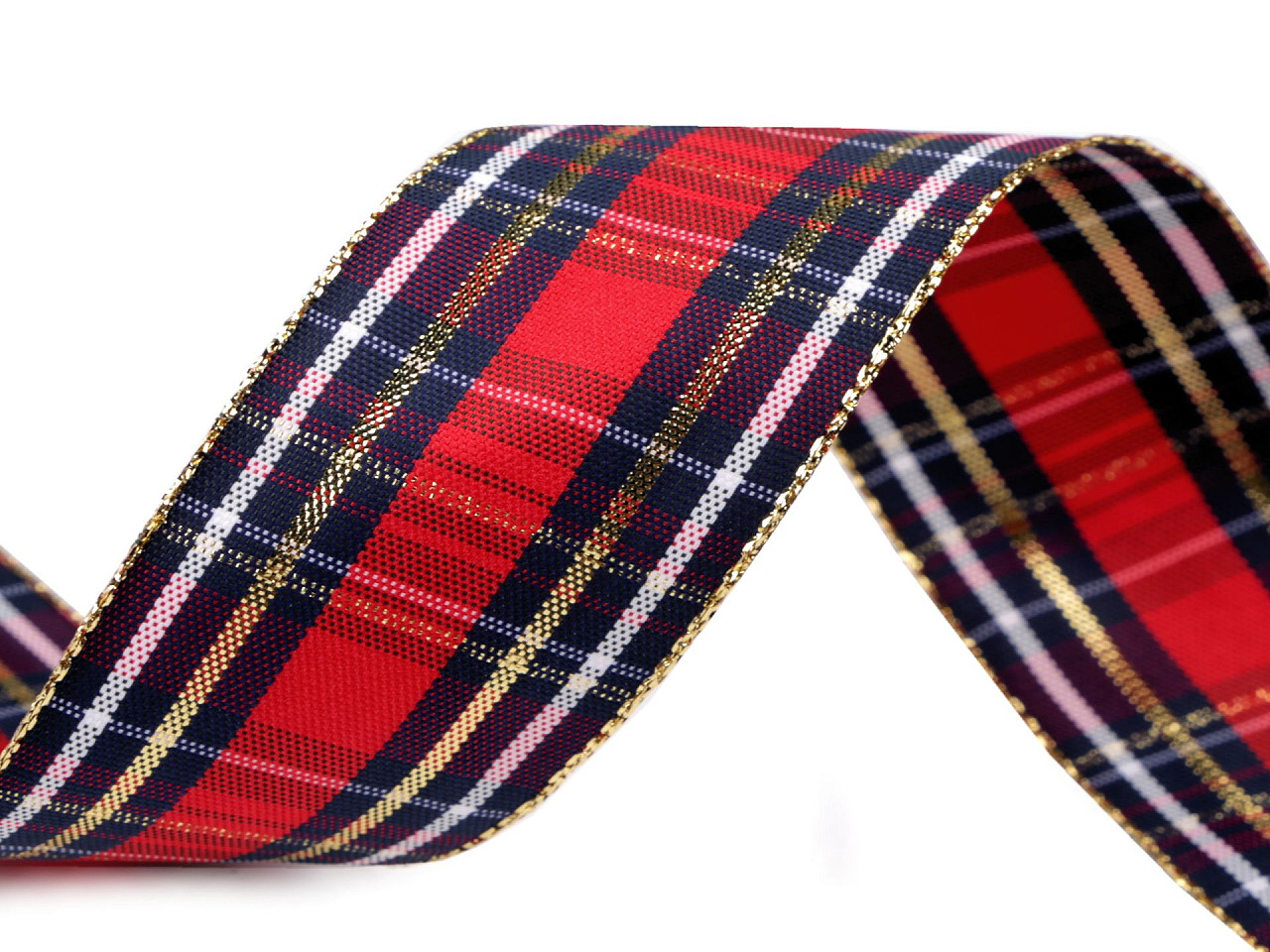 Checkered ribbon with lurex and wire width 40 mm - Dark red (1 Meter)