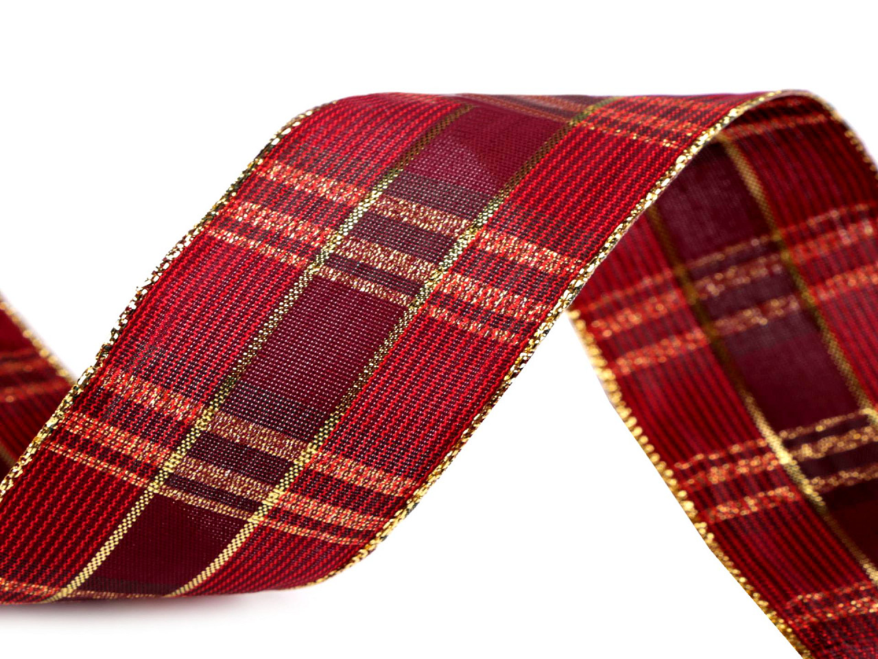 Checkered ribbon with lurex and wire width 40 mm - Dark red (1 Meter)