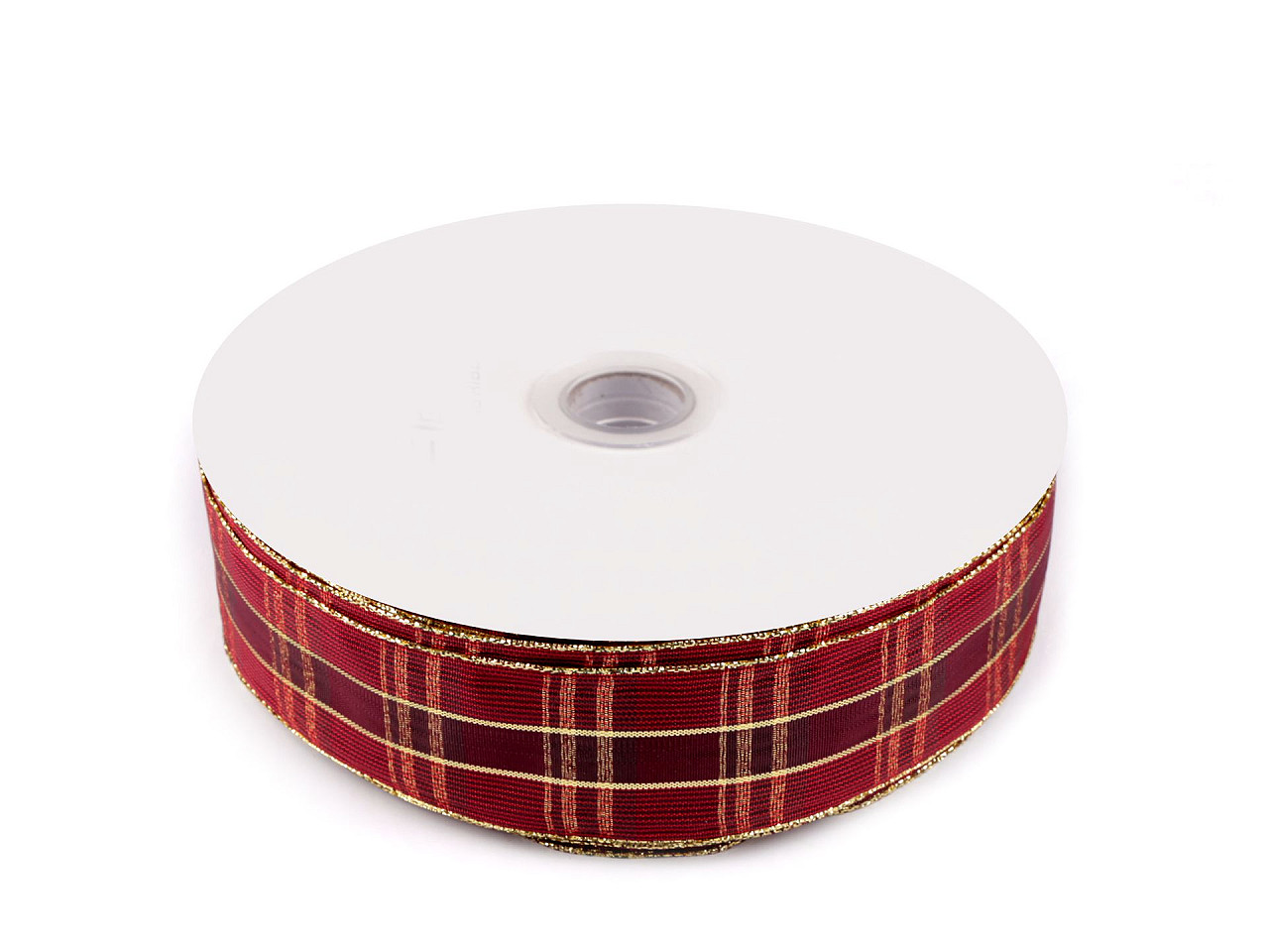 Checkered ribbon with lurex and wire width 40 mm - Dark red (1 Meter)
