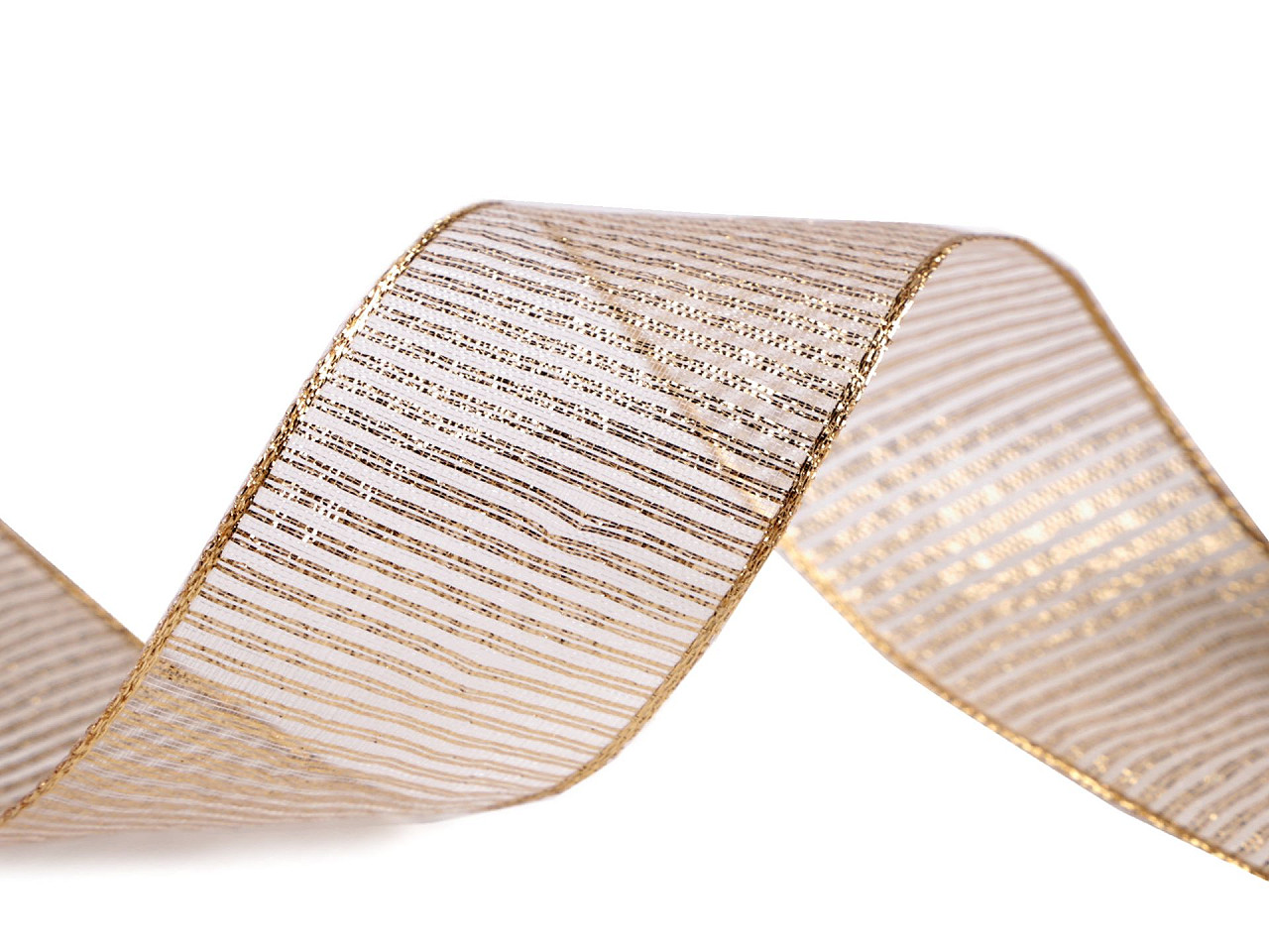 Ribbon with lurex and wire width 40 mm - Gold lt. (25 Meters)