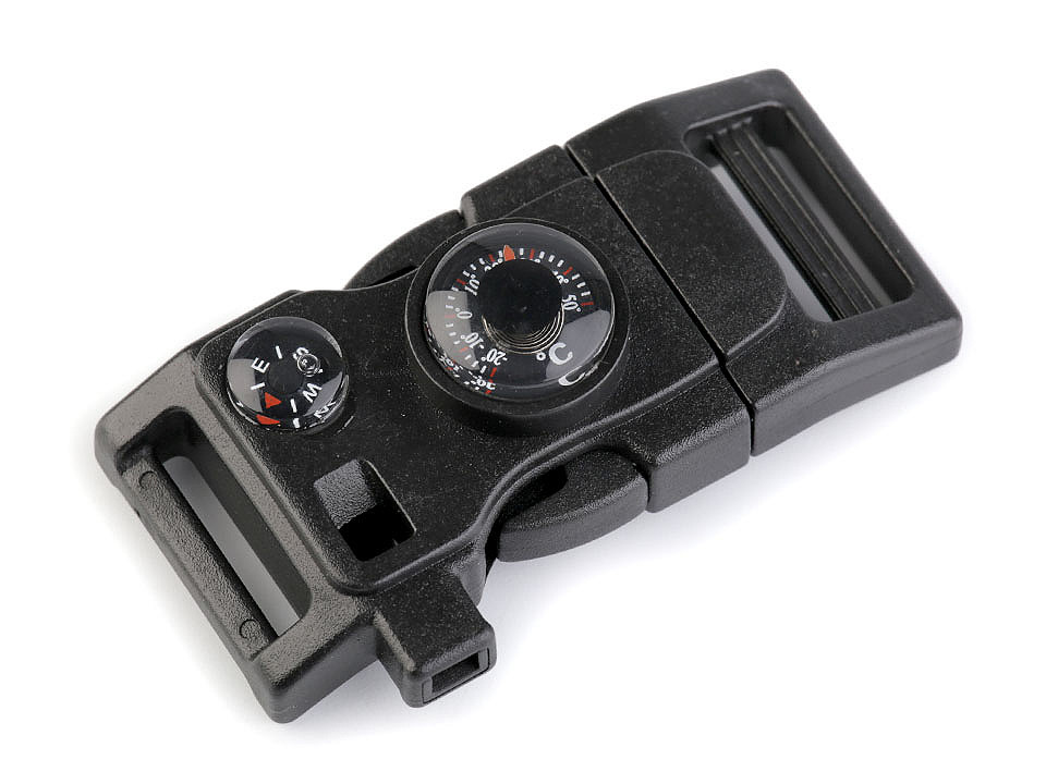 Side release buckle with whistle and compass width 20 mm - Black (1 Piece)