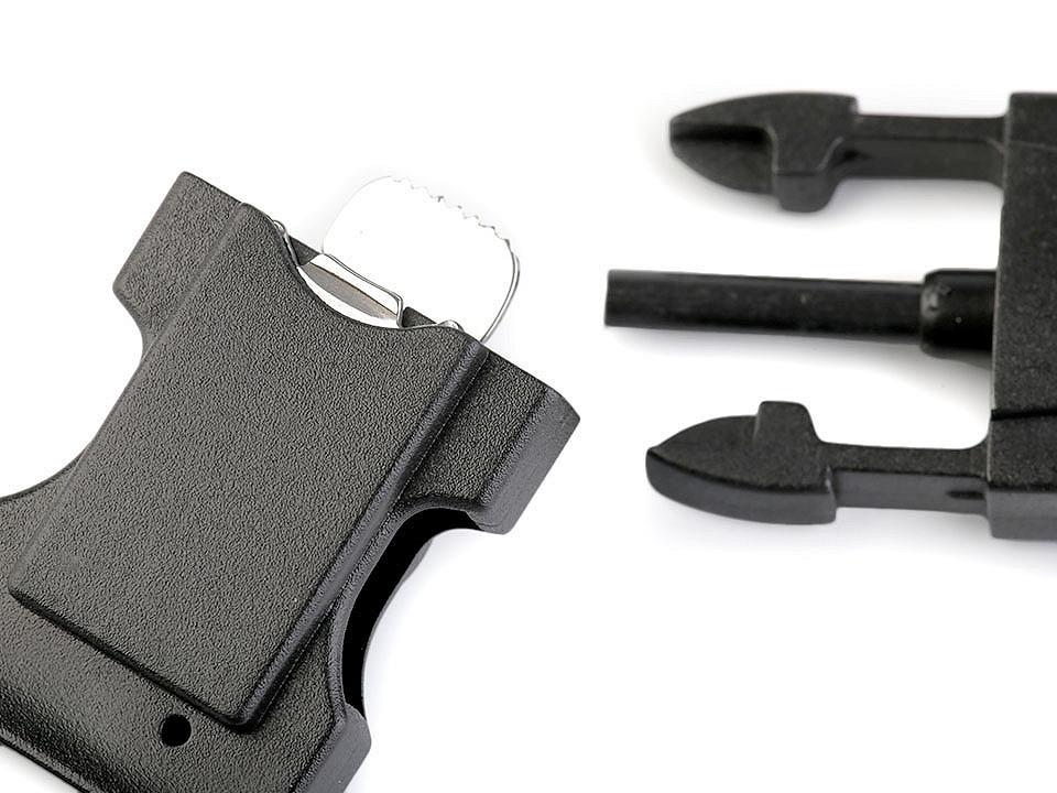 Side release buckle with whistle and compass width 20 mm - Black (1 Piece)