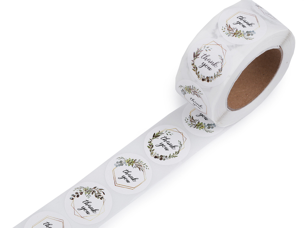 Handmade with love stickers,thank you round gift tag stickers ø25 mm - Natural brown (1 Roll)