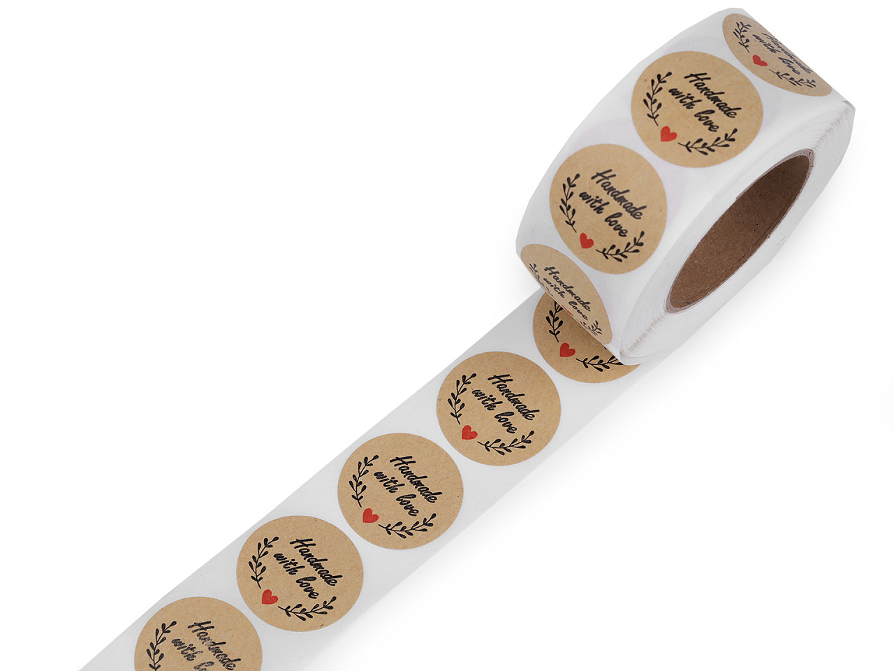 Handmade with love stickers,thank you round gift tag stickers ø25 mm - Natural brown (1 Roll)