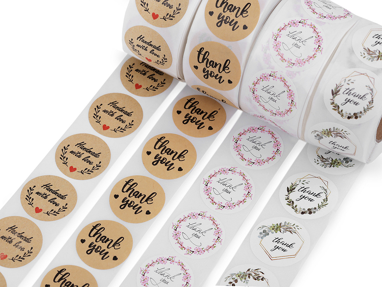 Handmade with love stickers,thank you round gift tag stickers ø25 mm - Natural brown (1 Roll)