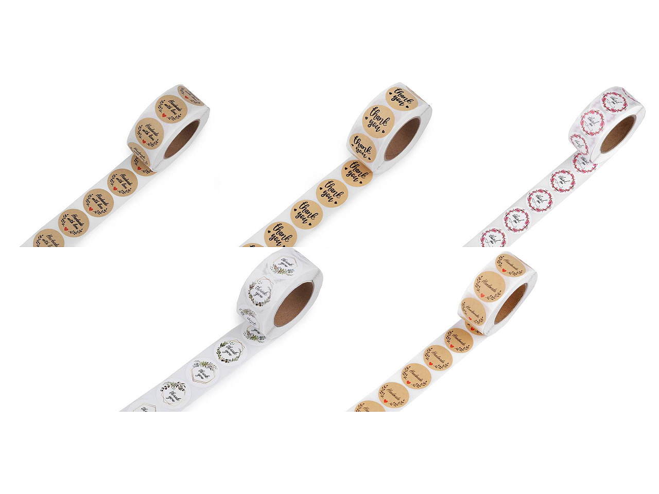 Handmade with love stickers,thank you round gift tag stickers ø25 mm - Natural brown (1 Roll)