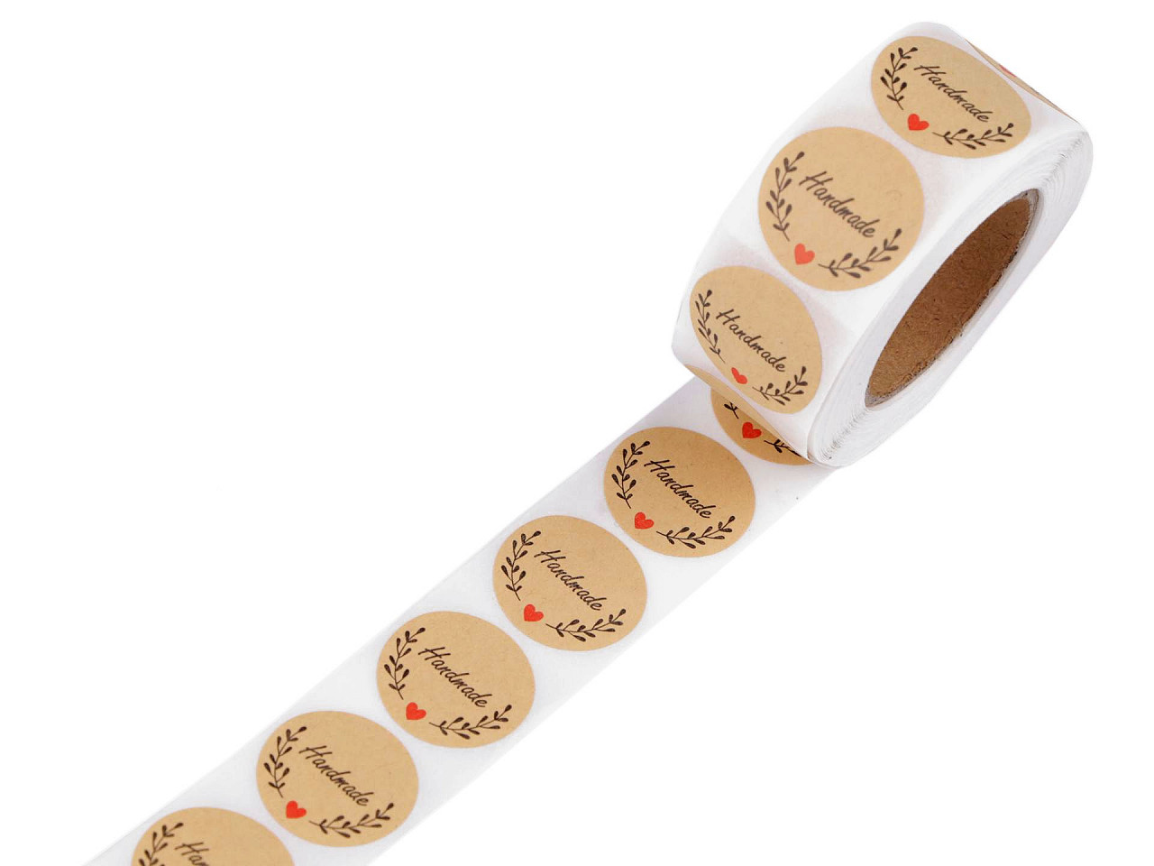 Handmade with love stickers,thank you round gift tag stickers ø25 mm - Natural brown (1 Roll)