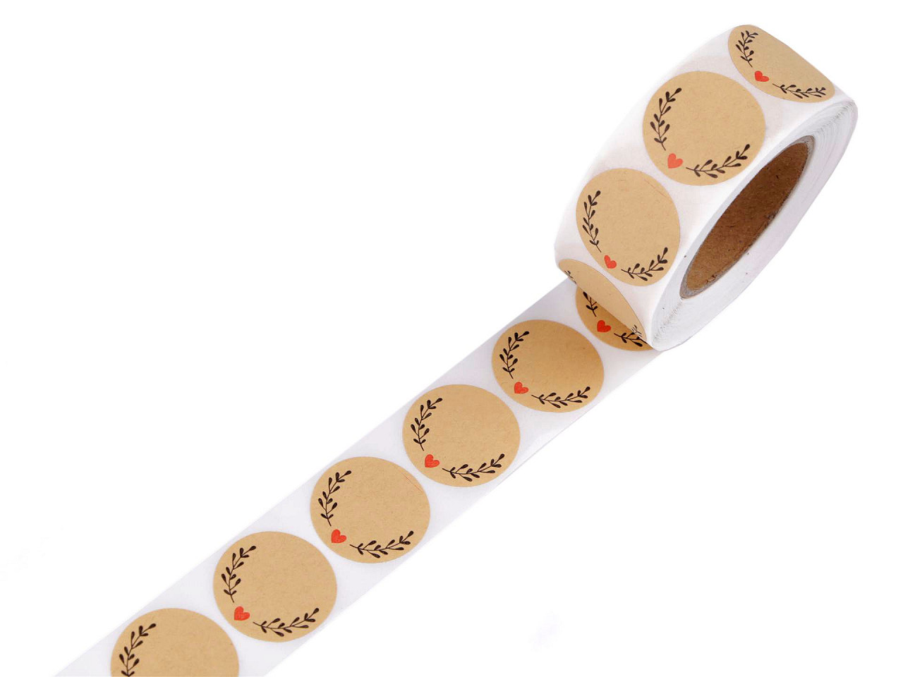 Handmade with love stickers,thank you round gift tag stickers ø25 mm - Natural brown (1 Roll)