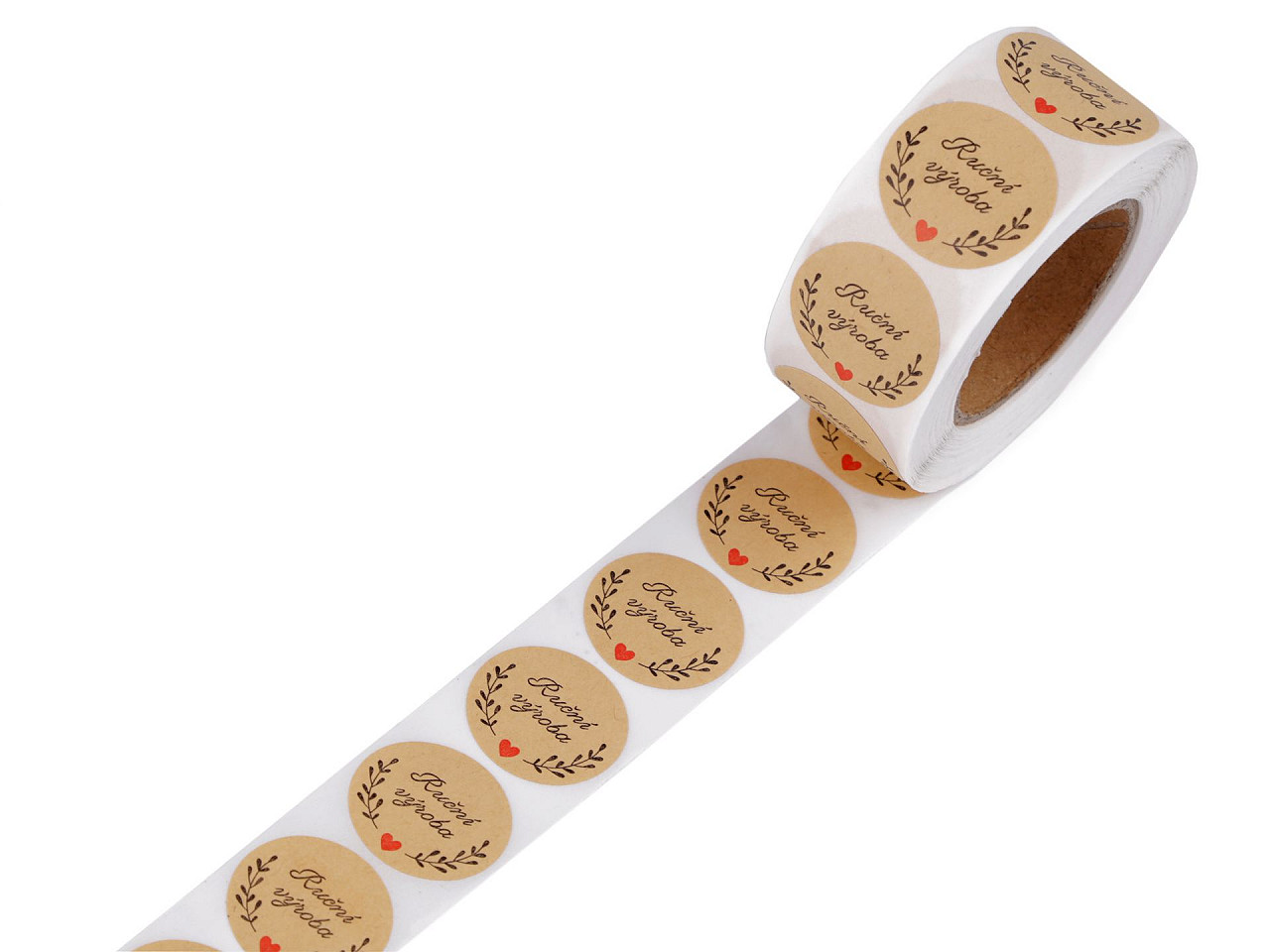 Handmade with love stickers,thank you round gift tag stickers ø25 mm - Natural brown (1 Roll)