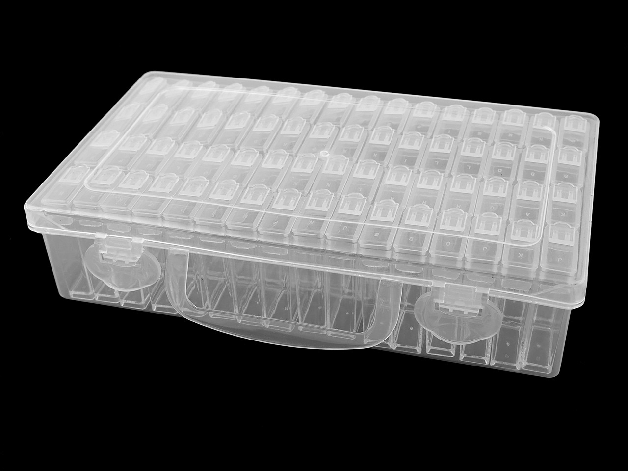 Clear plastic jewelry box organizer, storage container, 64 pcs with alphabet - Transparent (1 Piece)