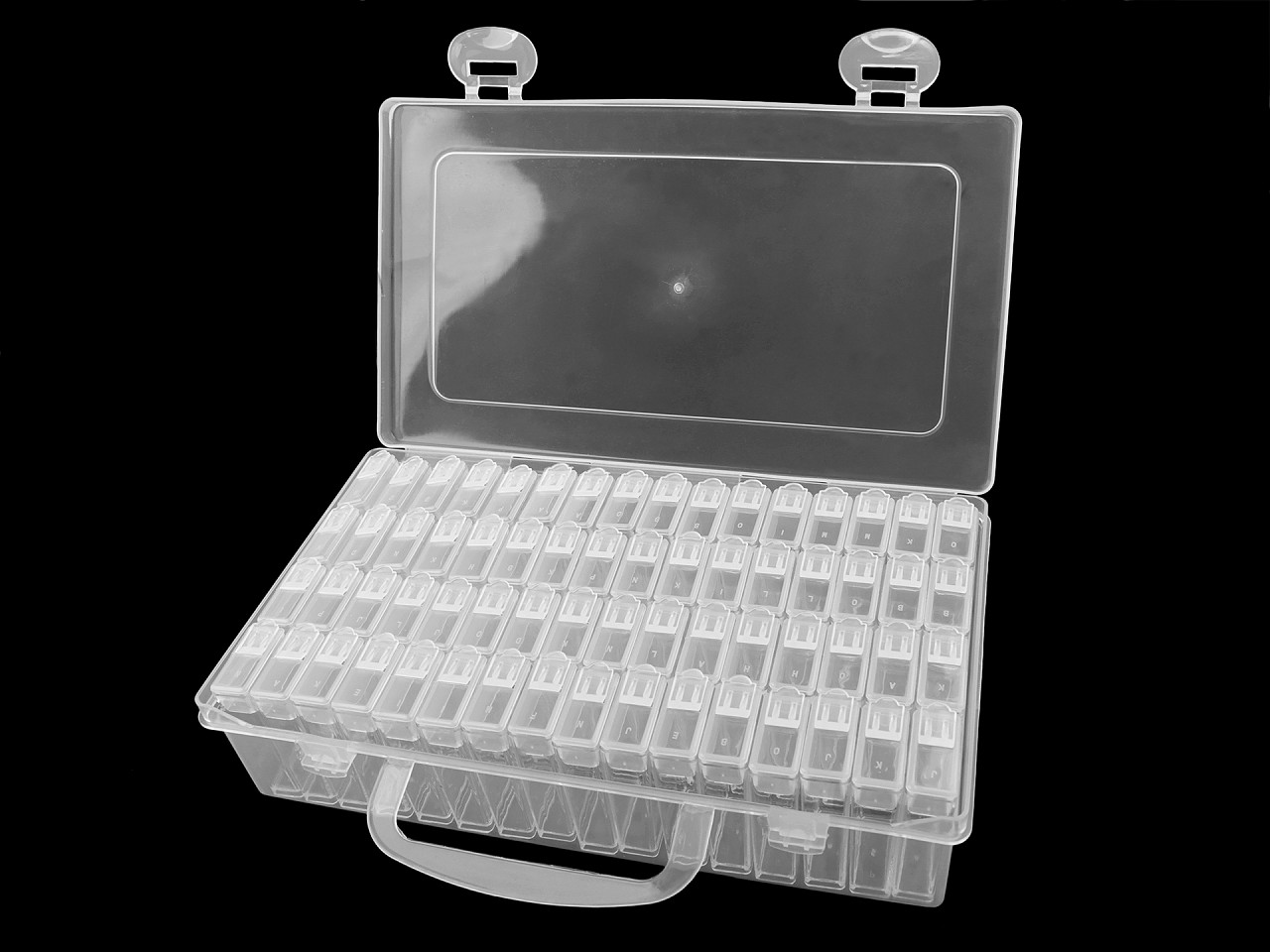 Clear plastic jewelry box organizer, storage container, 64 pcs with alphabet - Transparent (1 Piece)