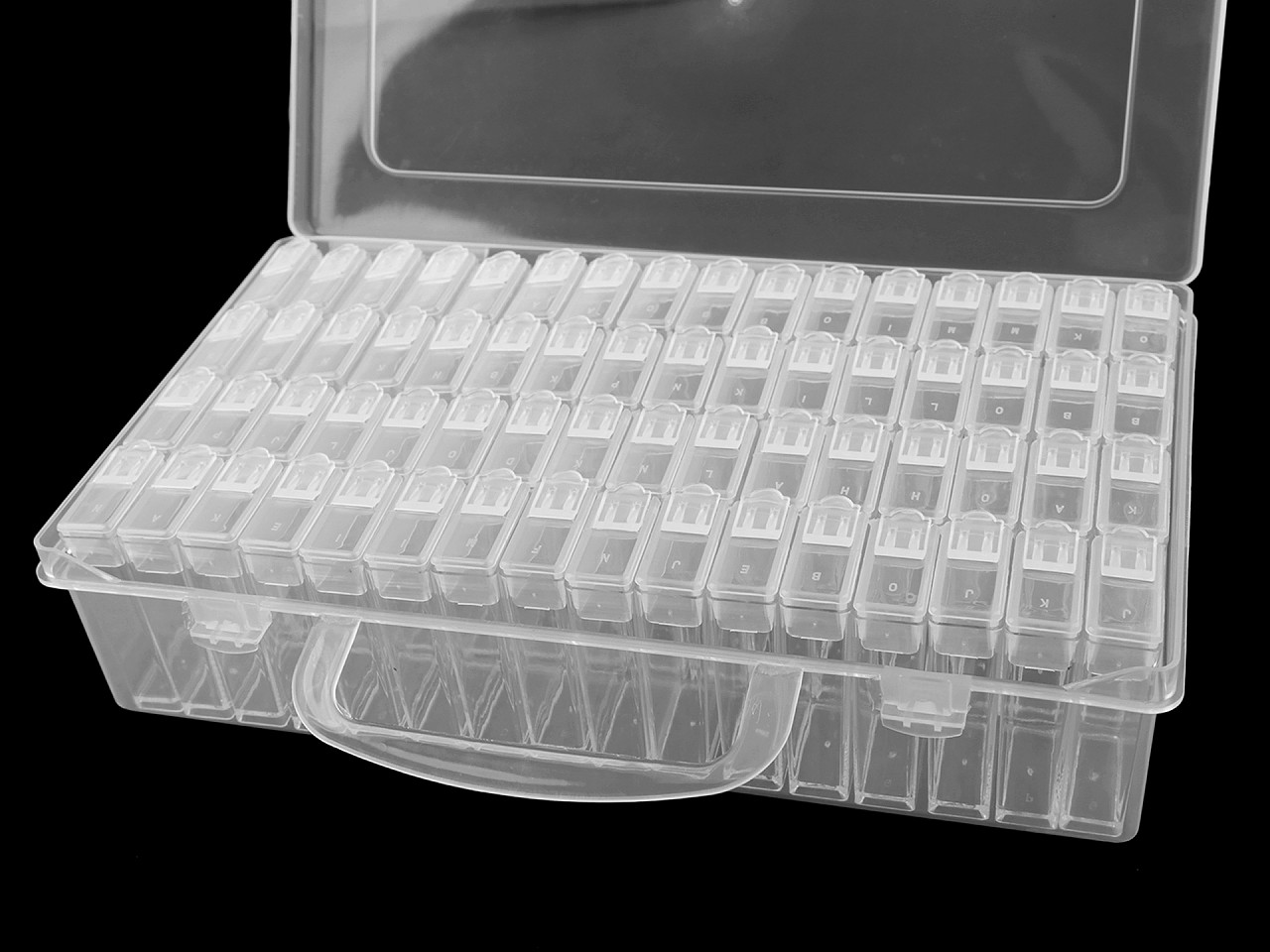 Clear plastic jewelry box organizer, storage container, 64 pcs with alphabet - Transparent (1 Piece)