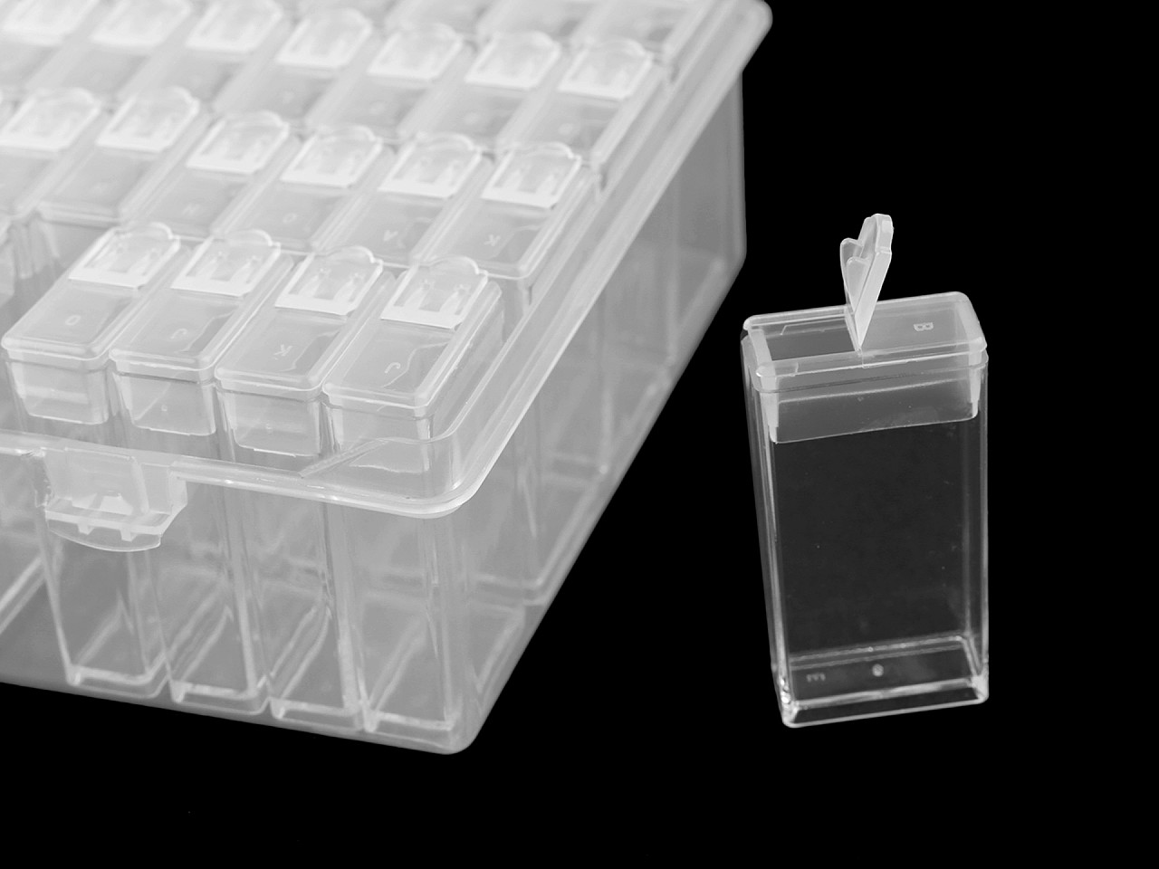 Clear plastic jewelry box organizer, storage container, 64 pcs with alphabet - Transparent (1 Piece)