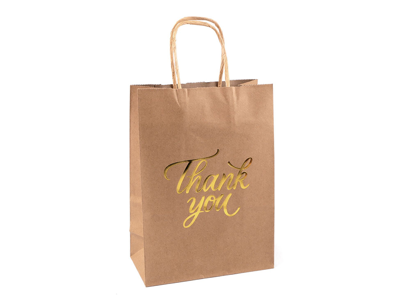 Gift paper bag, thank you 16x22 cm - Natural brown (12 Pieces)