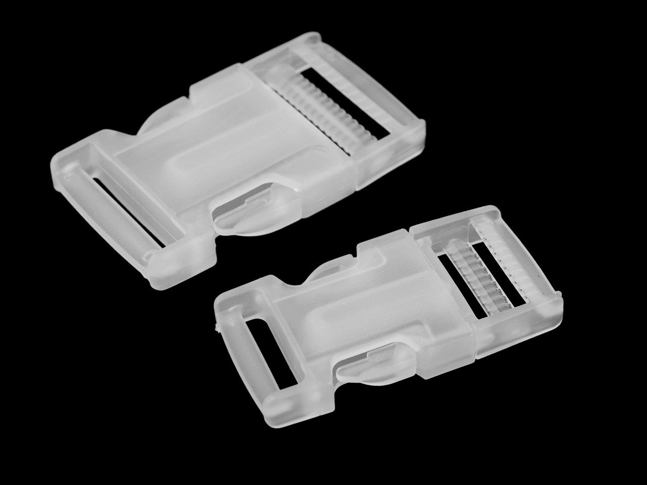 Plastic side release buckle with strap adjuster, width 25 mm, 32 mm - Transparent (5 Pairs)