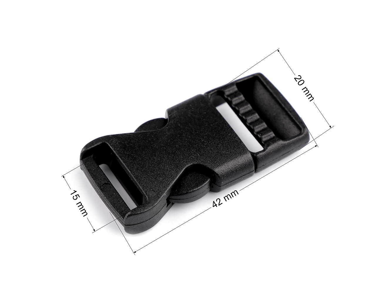 Webbing side release buckle, width 15 mm - Black (5 Pairs)