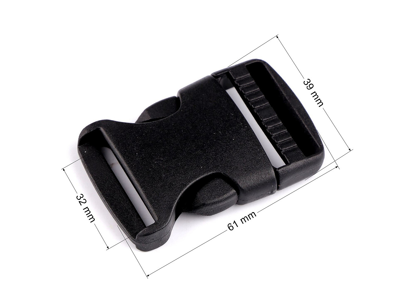 Webbing side release buckle, width 32 mm - Black (2 Pieces)