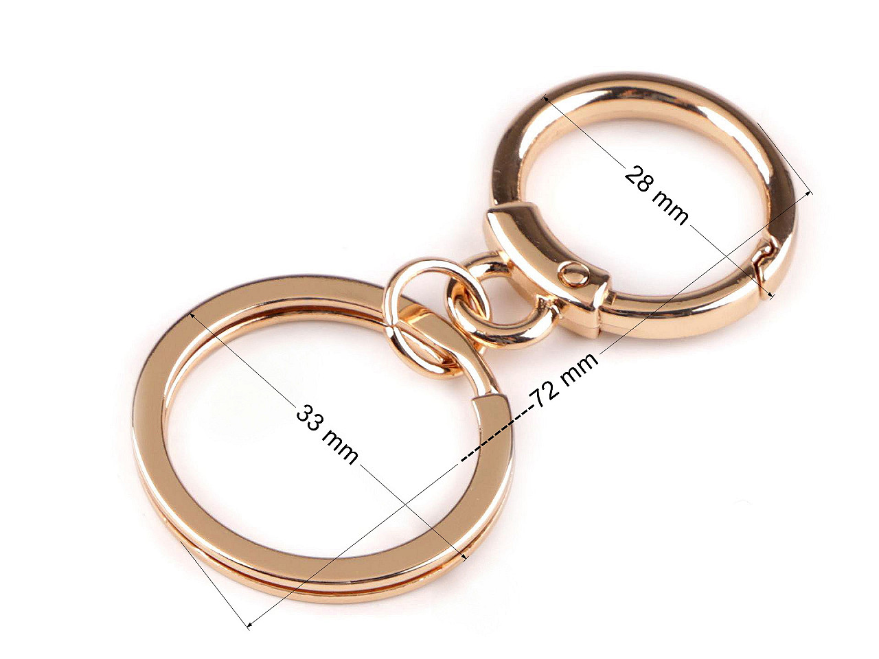 Metal carabiner with key ring - Pink gold (10 Pieces)